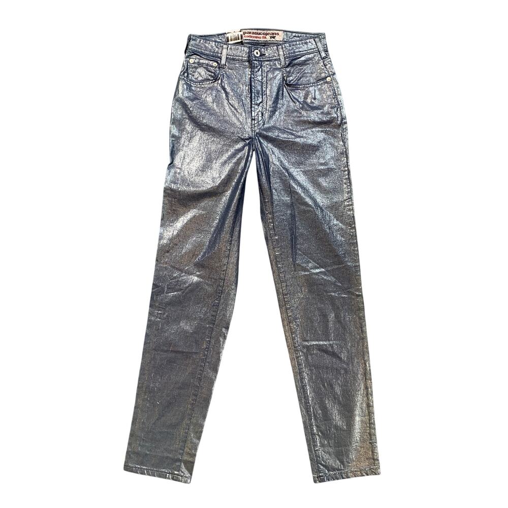 Vintage Parasuco Jeans Womens 29 Extreme Fit Metallic Straight Foil Coated Retro